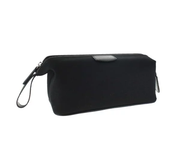 Canvas and Leather Wash Bag - Black