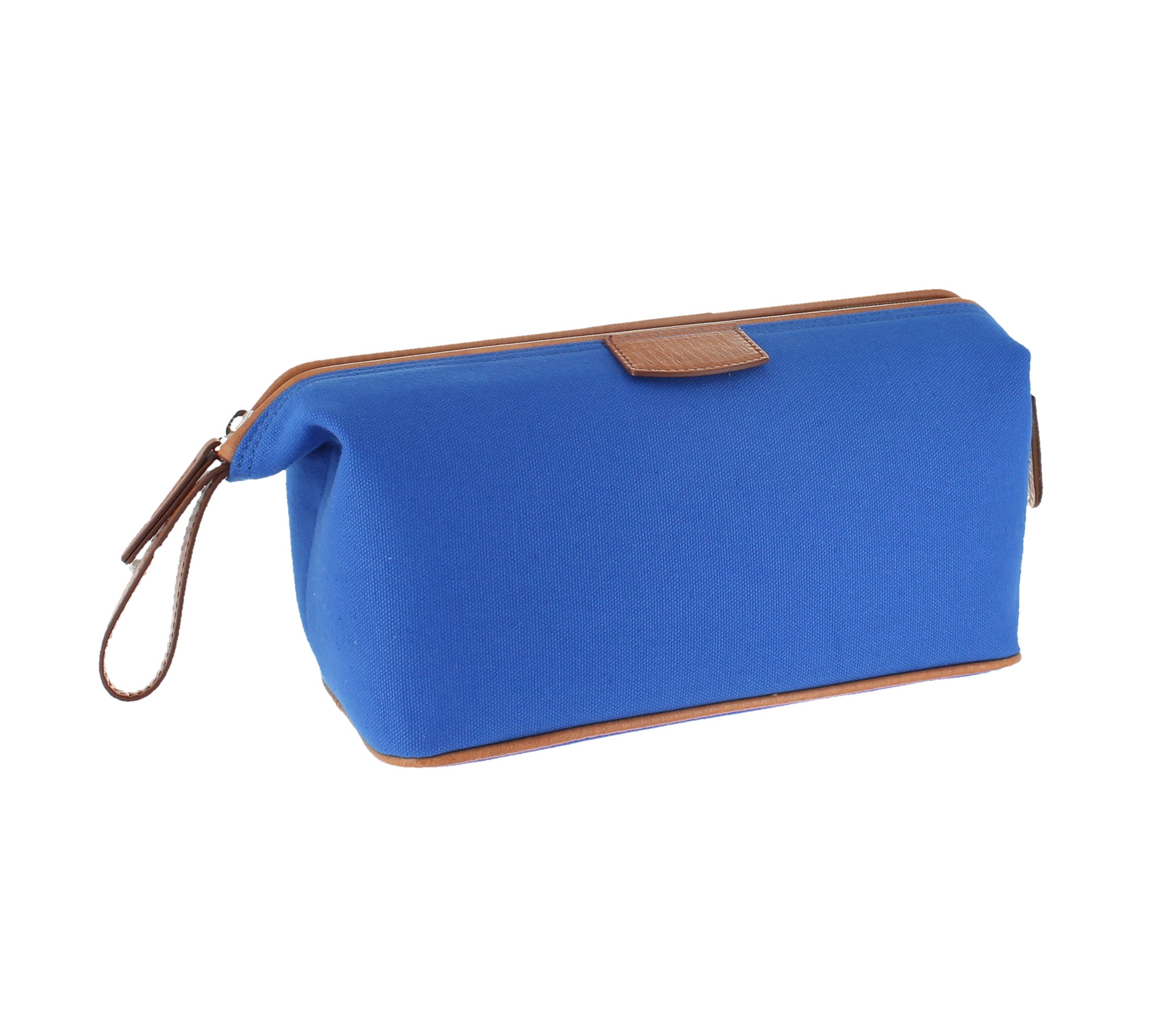 Canvas and Leather Wash Bag - Blue D R Harris London
