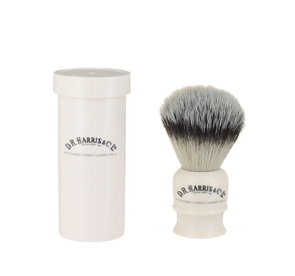 Travel Shaving Brush and Tube Ivory Synthetic Bristle D R Harris