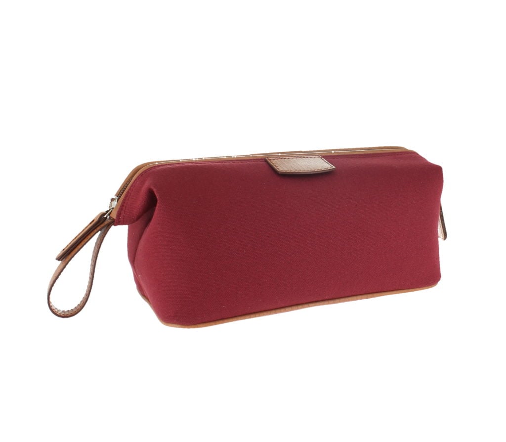 Canvas and Leather Wash Bag Burgundy D R Harris London