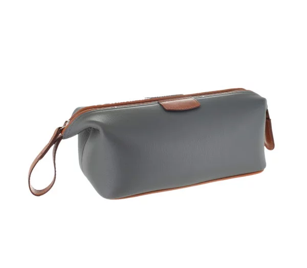 Leather Wash Bag - Grey