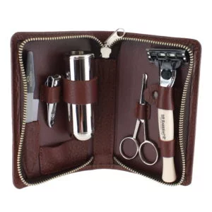 Brown Zip Travel Shaving Set