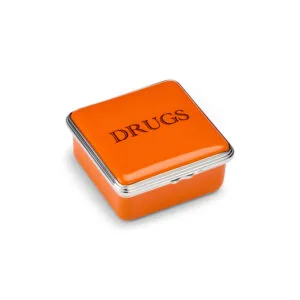 Drugs Orange Enamel Pill Box Square