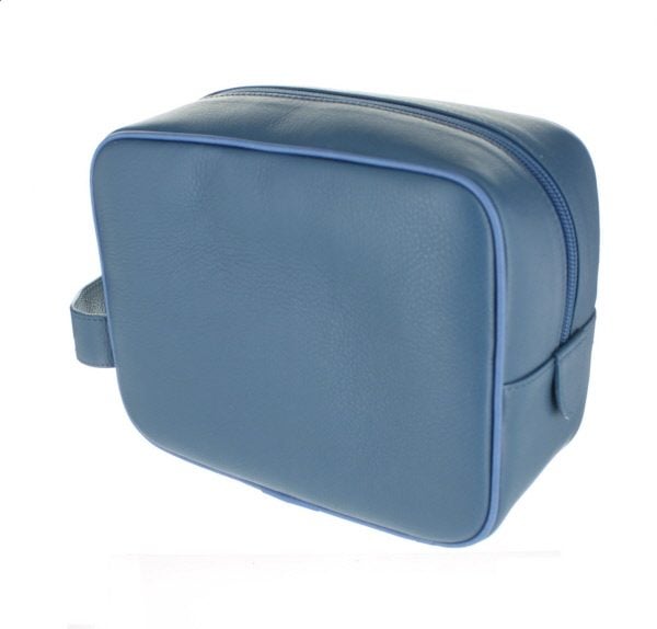 Small Leather Wash Bag - Mid Blue