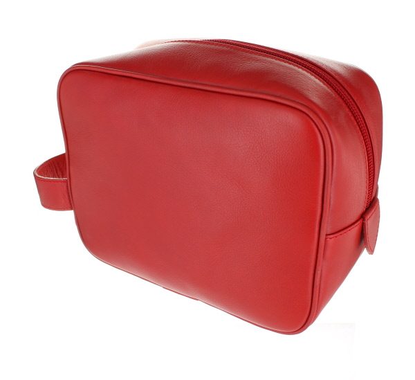 Small Leather Wash Bag - Red