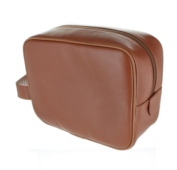 Small Leather Wash Bag - Tan