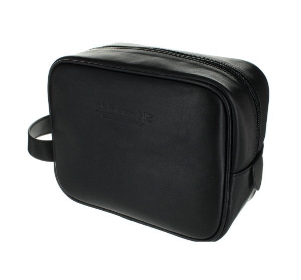 Small Leather Wash Bag - Black