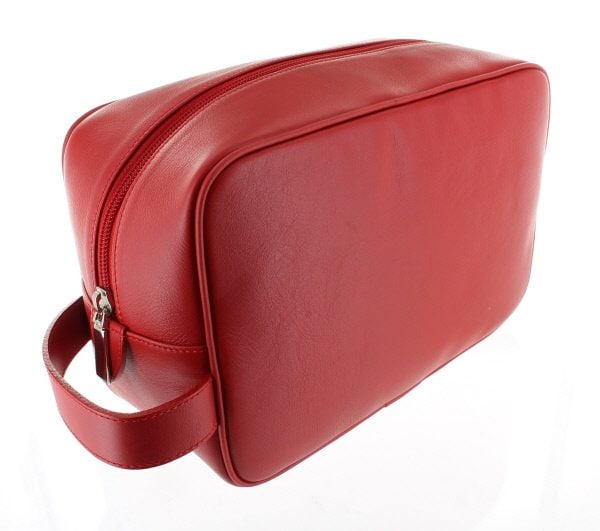 Large Leather Wash Bag - Red