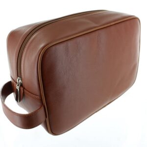 Large Leather Wash Bag - Tan