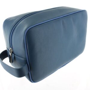 Large Leather Wash Bag - Mid Blue