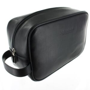 Large Leather Wash Bag - Black