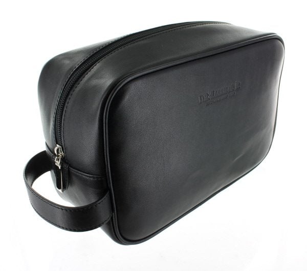 Large Leather Wash Bag - Black