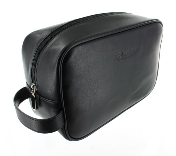 Large Leather Wash Bag - Black D R Harris London